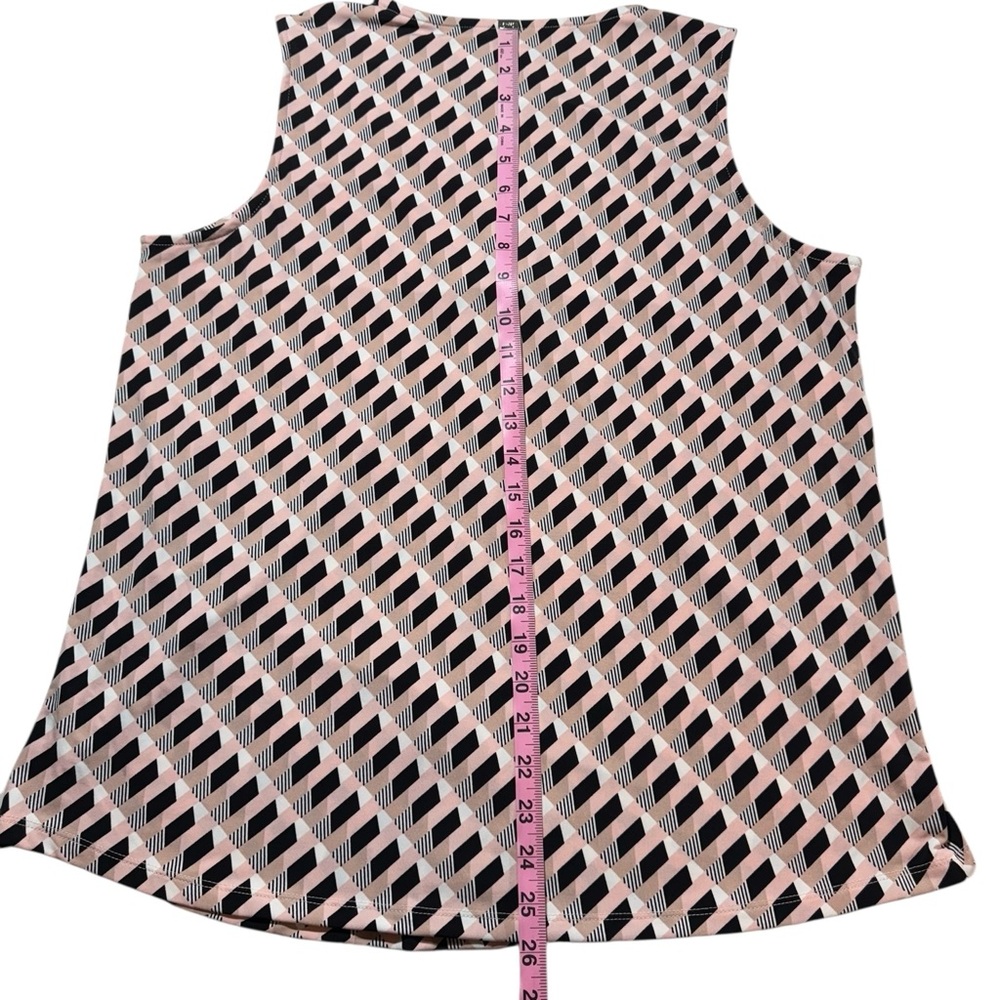 Anne Klein Sleeveless V-Neck Pink Cream Black Geometric Ity-Knit Top Size M - Picture 7 of 16